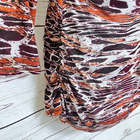 New Directions Top Size L Snake Print Faux Wrap V Neck‎ Side Chinched Blouse - Picture 6 of 14